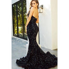 Sexy V-neck Black Sequins Sparkly Prom Dress