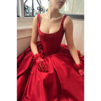 Satin A-line Spaghetti Straps with Side Slit Train Party Prom Evening Dress
