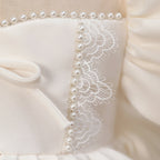 Elegant Baby Girl White Lace Puff Sleeve Bow Princess Dress Toddler First Communion Dress