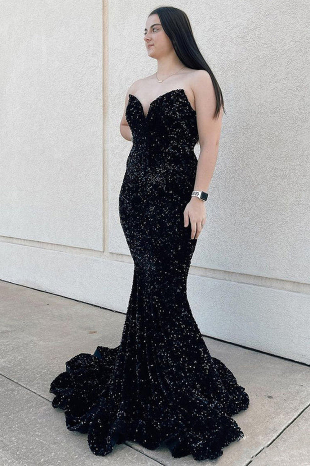 Mermaid Fuchsia Sequins Long Prom Dress