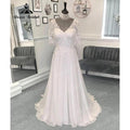 Beach Lace Bodice Chiffon V Neck Women Backless Wedding Dress with Short Sleeve Bridal Gown Sweep Vestido Novia NumberSea