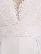 Beach Open Back Wedding Dresses Court Train A-Line Long Sleeve V Neck Satin With Appliques