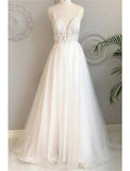 Beach Wedding Dresses Court Train A-Line Sleeveless Spaghetti Strap Lace With Buttons Appliques