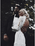 Beach Wedding Dresses Court Train Mermaid / Trumpet Long Sleeve High Neck Lace With Appliques Solid Color&nbsp;