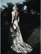 Beach Wedding Dresses Court Train Mermaid / Trumpet Long Sleeve High Neck Lace With Appliques Solid Color&nbsp;