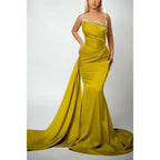 Bead Straps Pleats Mermaid Long Formal Evening Gowns