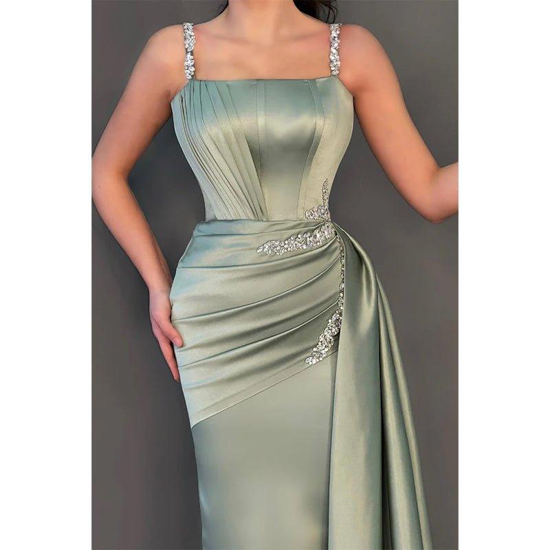 Bead Straps Pleats Sheath Long Formal Evening Dress