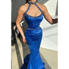 Beaded Ruched Sheath Long Prom Evening Gown