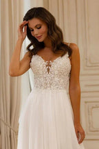 Beautiful A-Line Lace V-Neck Sleeveless Wedding Dress With Appliques