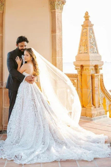 Beautiful A-Line Long Sleeveless Wedding Dresses With Lace