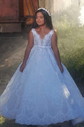 Beautiful Long A-line V-neck Spaghetti Straps Appliques Lace Flower Girl Dress