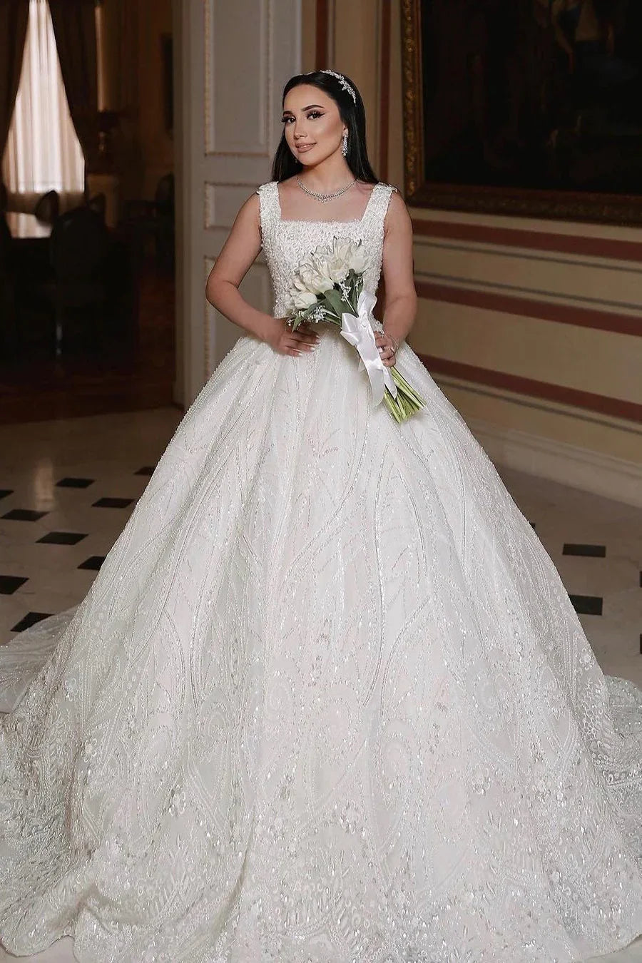 Beautiful Long A-line Sleeveless Beading Wedding Dress With Lace
