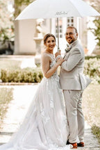 Beautiful Long White A-line V-neck Sleeveless Wedding Dress with Lace