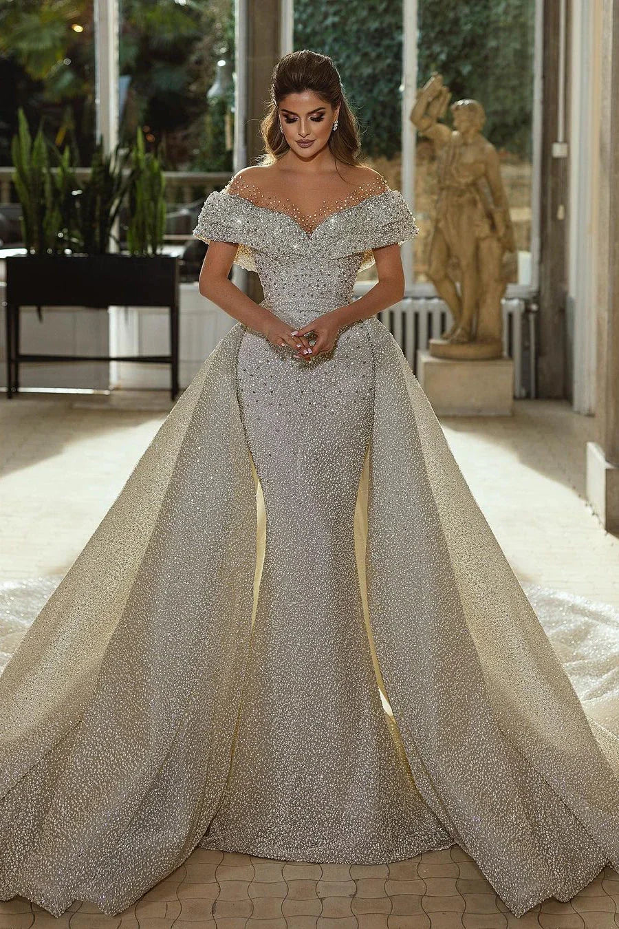 Beautiful Mermaid Panel Portrait Wedding Dresses With Beaded