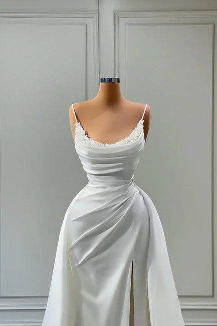 Beautiful  Long A-line Spaghetti Straps Wedding Dresses With Beads