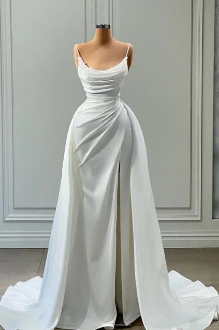 Beautiful  Long A-line Spaghetti Straps Wedding Dresses With Beads