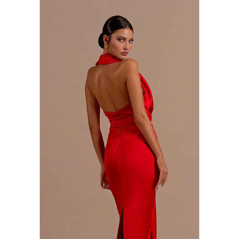 Sexy V Neck Pleats Red Mermaid Long Formal Party Dress