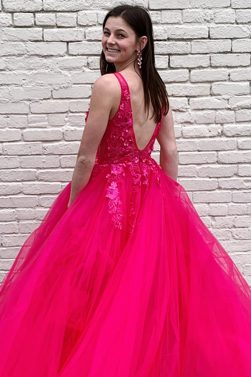 A-Line V-Neck Long Prom Dress With Appliques