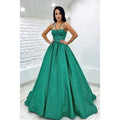 Women's Spaghetti Straps Sparkly Prom Ball Gown with Pockets