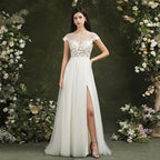 Long A-line Sweetheart Chiffon Lace Wedding Dresses with slit
