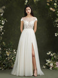Long A-line Sweetheart Chiffon Lace Wedding Dresses with slit