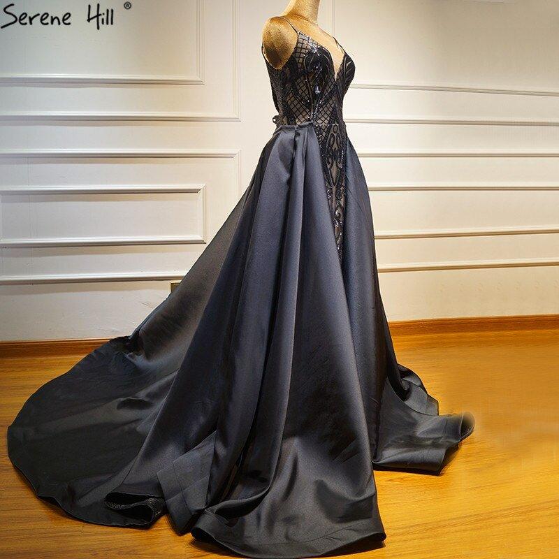 Black  V-Neck Sexy Sparkle Evening Dresses Dubai Design Sequined Sleeveless Evening Gowns Real Photo LA60727