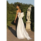Black White Sheath Strapless Sleeveless Long Evening Dress With Bow
