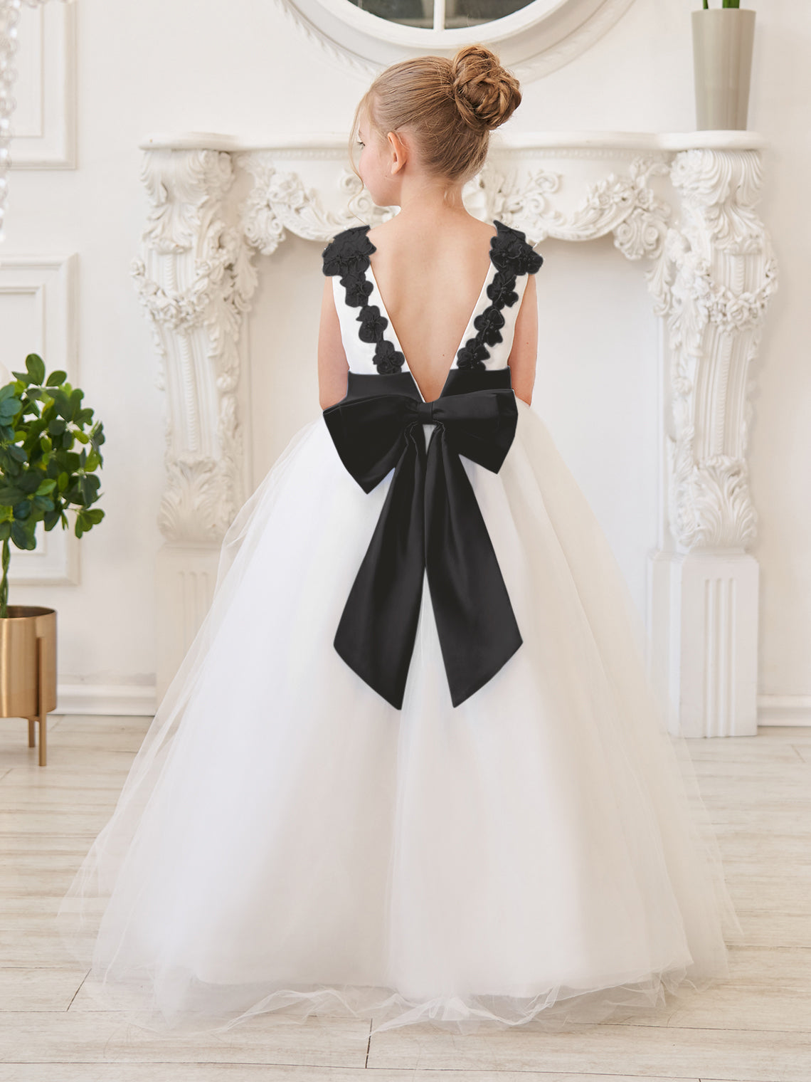 Ball-Gown/Princess 3d Flower Tulle Floor-length Ivory Flower Girl Dress