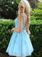 Appliques Beaded Sleeveless A Line Tulle Short Homecoming Dresses