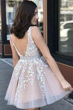 Appliques Beaded Sleeveless A Line Tulle Short Homecoming Dresses