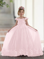 Ball-Gown/Princess Lace Sweep Train Pink Birthday Dress