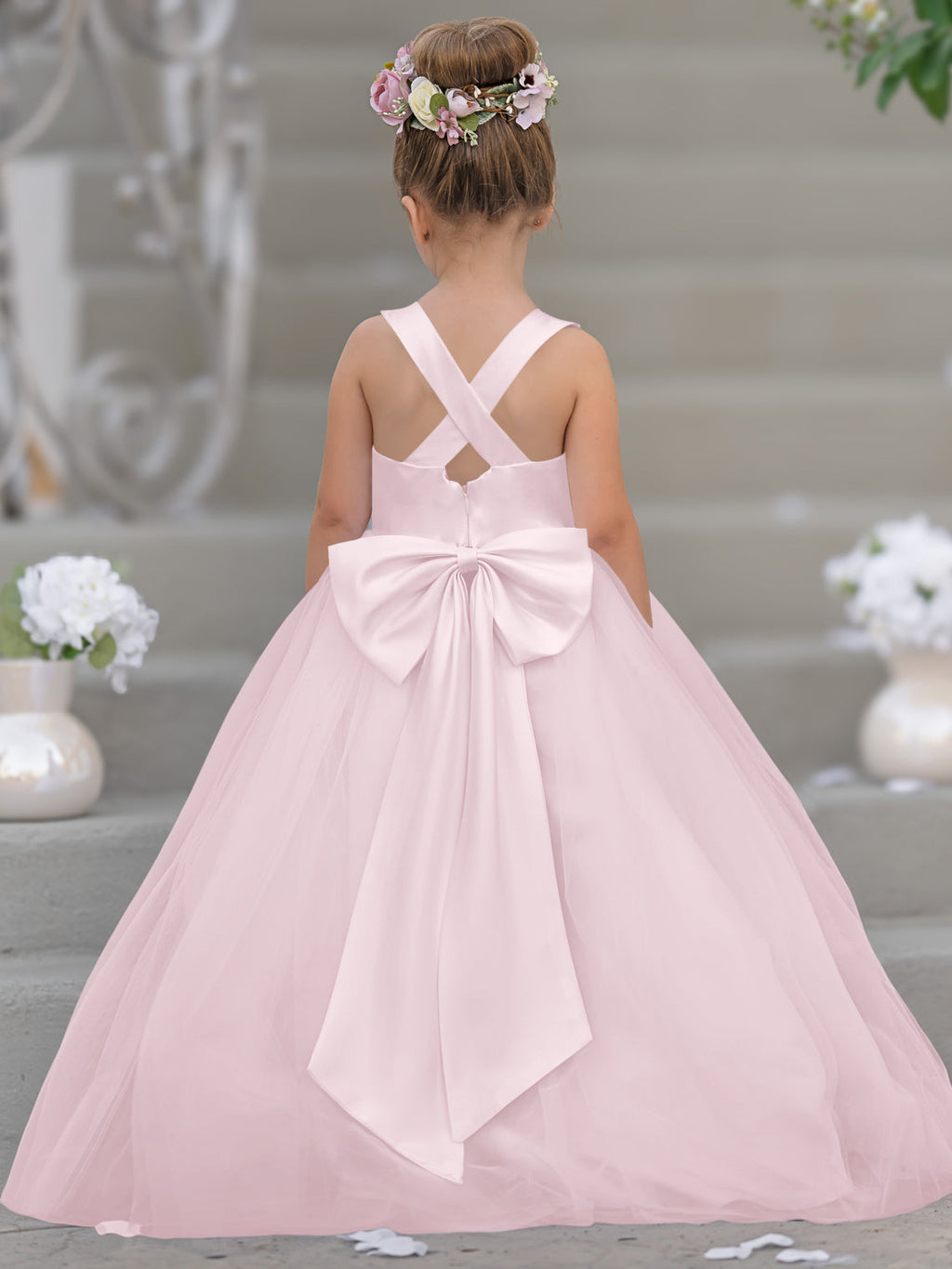 Timeless A-Line Sleeveless Satin and Tulle Flower Girl Dress