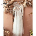 Boheme V Neck Lace Boho Wedding Dress Backless  Robe Mariee Civil Vintage Wedding Gowns for Bridal Vestidos de Nova Beach