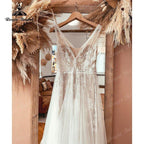 Boheme V Neck Lace Boho Wedding Dress Backless  Robe Mariee Civil Vintage Wedding Gowns for Bridal Vestidos de Nova Beach