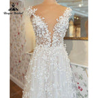 Boho A-Line Wedding Dress Custom For Women Sexy Off the Shoulder Backless Lace Appliques Bride Gown Sweep vestidos de novia