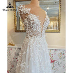 Boho A-Line Wedding Dress Custom For Women Sexy Off the Shoulder Backless Lace Appliques Bride Gown Sweep vestidos de novia
