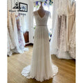 Brautkleid Bohemian Lace Bodice Chiffon V Neck Wedding Gown for Bride Boho Wedding Dress with Short Sleeve suknia slubna
