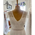 Brautkleid Bohemian Lace Bodice Chiffon V Neck Wedding Gown for Bride Boho Wedding Dress with Short Sleeve suknia slubna
