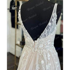 Brautkleid Civil Lace Floral Tank V Neck Blush Pink Boho Women Wedding Dress  Bridal Gown Backless vestido de noiva Elegant