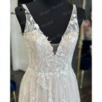 Brautkleid Civil Lace Floral Tank V Neck Blush Pink Boho Women Wedding Dress  Bridal Gown Backless vestido de noiva Elegant