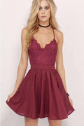 Homecoming Dress Spaghetti Straps A-line Lace Short Prom Dress