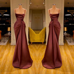 Burgundy Mermaid Ruffles Prom Dress Long Spaghetti-Straps