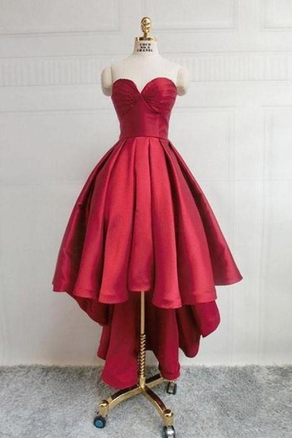 Sweetheart Satin High Low Homecoming Dresses Short Prom Dress