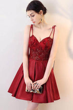 V Neck Lace Short Prom Dress Homecoming Dress