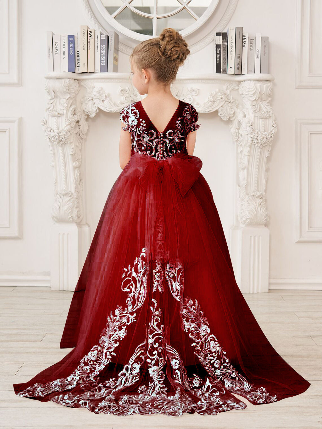 A-line Lace Tulle Sweep Train Pink Flower Girl Dress