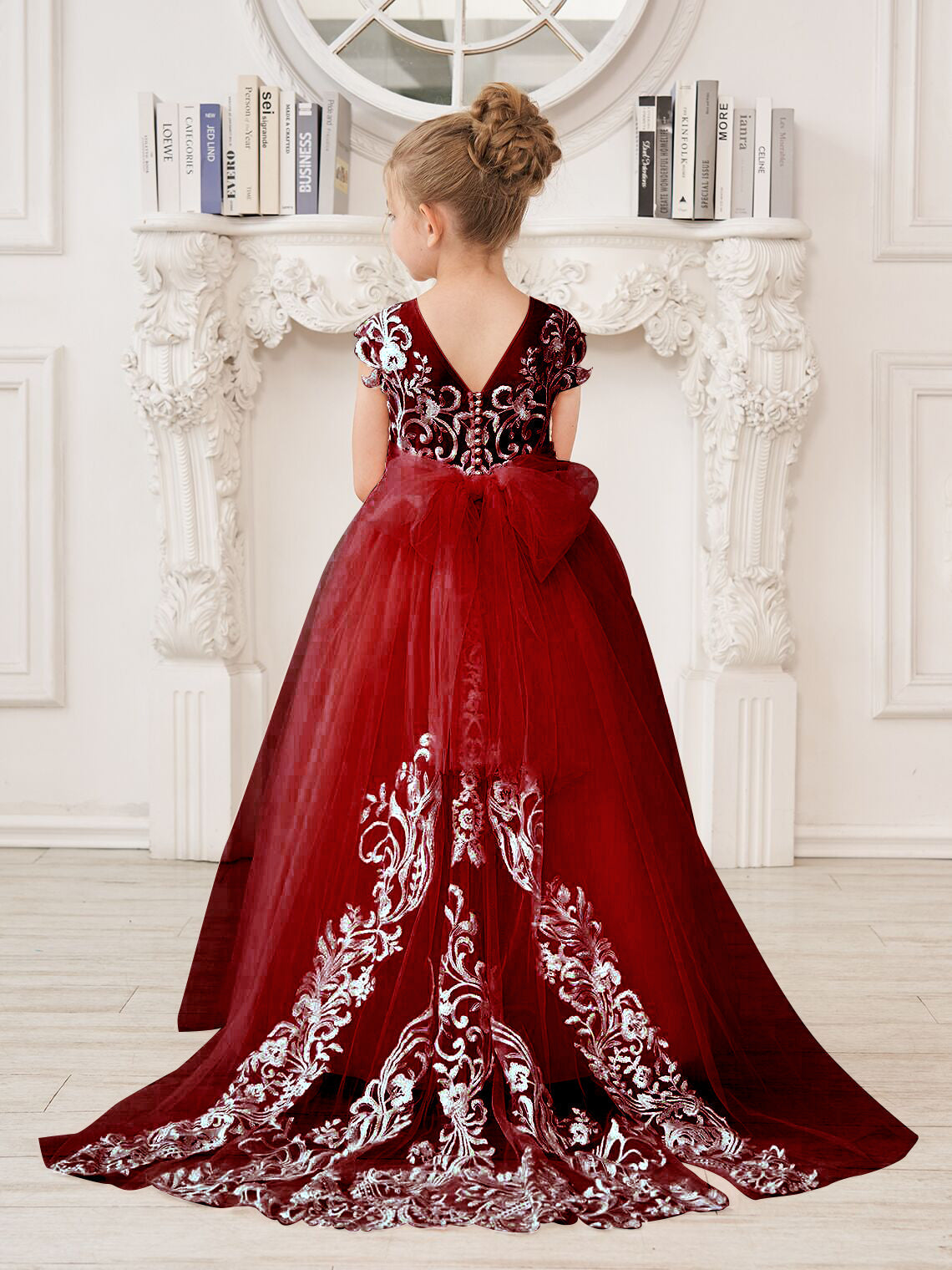 A-line Lace Tulle Sweep Train Pink Flower Girl Dress
