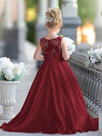 A-line Lace Satin Floor-length First Communion Flower Girl Dress