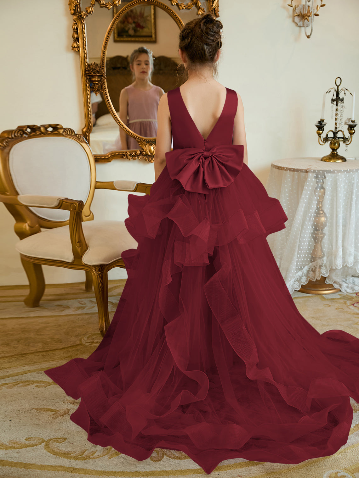 Ball-Gown/Princess Satin Tulle Floor-length Flower Girl Dress