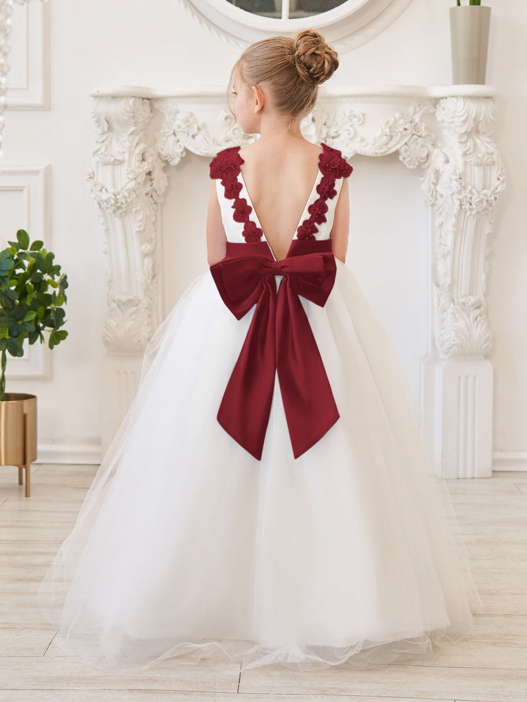 Ball-Gown/Princess 3d Flower Tulle Floor-length Ivory Flower Girl Dress