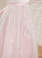 A-line Satin Tulle Ankle-length Pink Dress (2003227111)